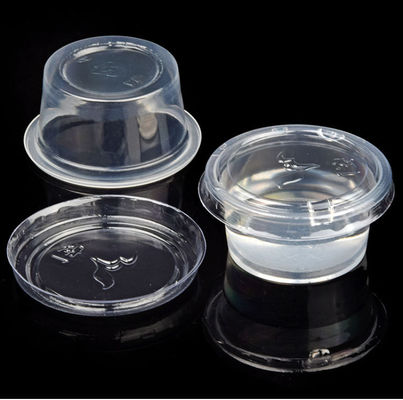 Tazas de salsa desechables de degustación de bebidas Taza de plástico transparente espesa con tapa